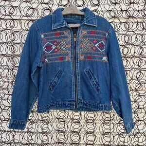 Agapo Denim Southwest Embroidered Blue Denim Jean Jacket P/L Zipper Front